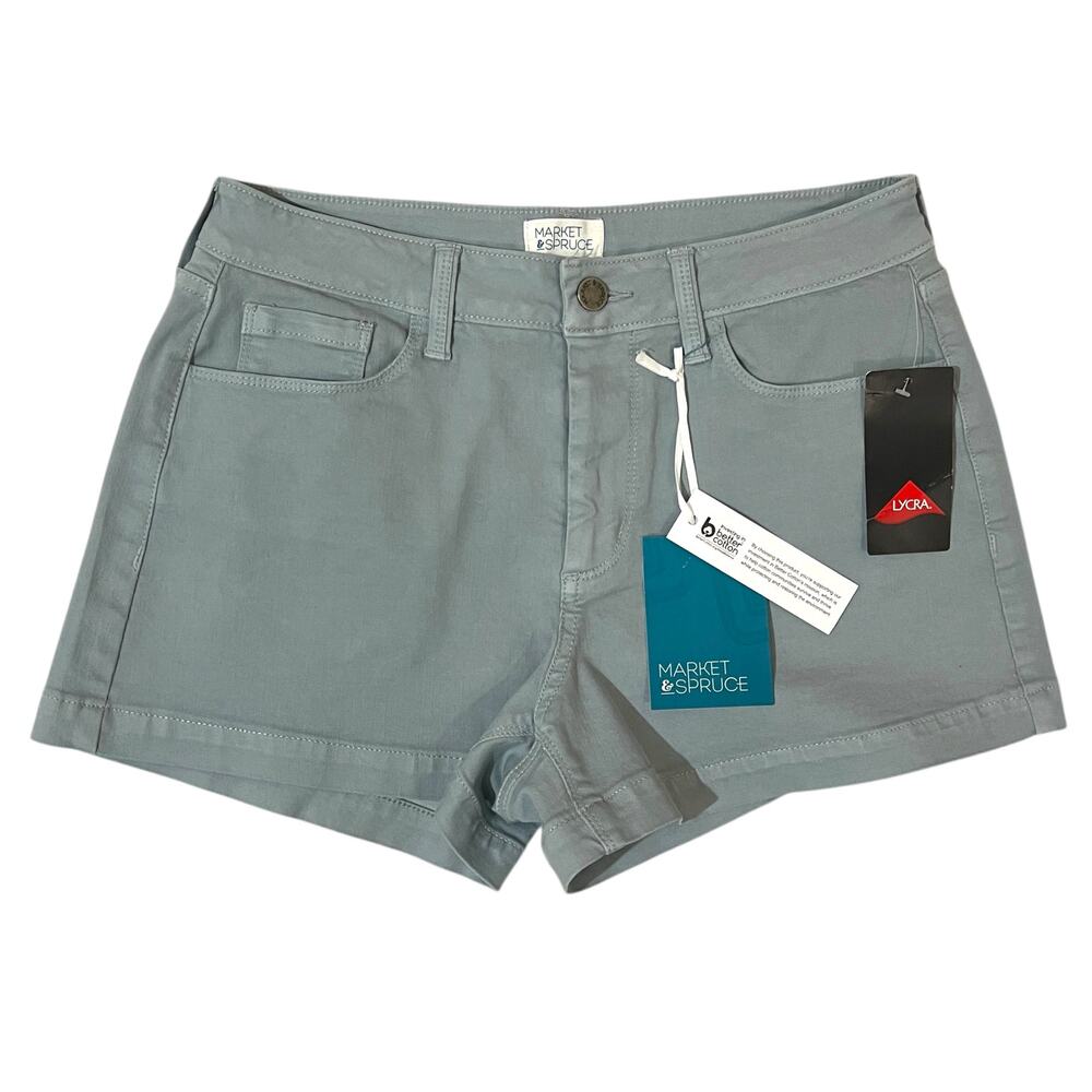 Market & Spruce (6) Light Blue Lycra Stretchy 5 Pocket Mid Rise Shorts